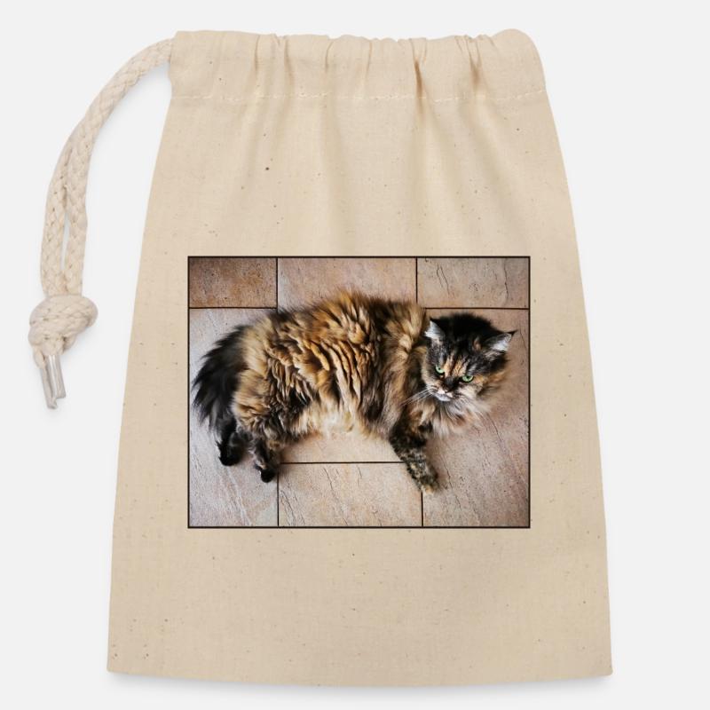 Kitty Cat - Closable cotton gift bag (14x20cm) - nature