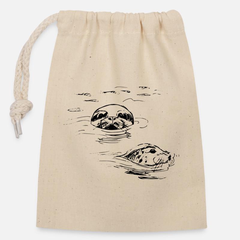 Sceaux dessinés à la main, Shetland - Sac cadeau en coton avec cordon (14 x 20 cm) - nature