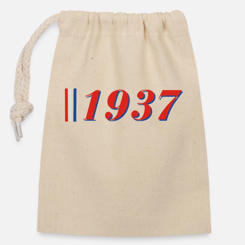 Année 1937 - Sac cadeau en coton avec cordon (14 x 20 cm) - nature