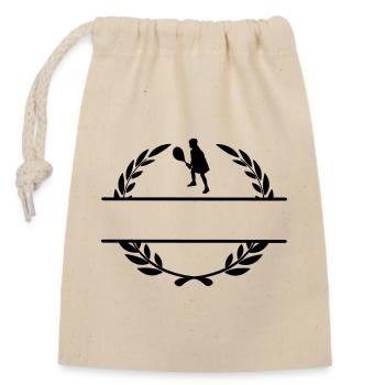 Tennisspieler im Lorbeerkranz-Monogramm - Verschließbarer Geschenkbeutel aus Baumwolle (14x20cm) - Natur - Vorne