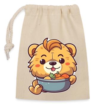 Entzückender Cartoon-Löwe genießt eine Mahlzeit 🦁 - Verschließbarer Geschenkbeutel aus Baumwolle (14x20cm) - Natur - Vorne