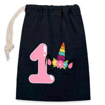 1. Geburtstag. Erster Geburtstag - Verschließbarer Geschenkbeutel aus Baumwolle (14x20cm) - Navy - Vorne