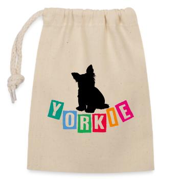 Yorkie Yorkshire Terrier mit bunten Buchstaben - Verschließbarer Geschenkbeutel aus Baumwolle (14x20cm) - Natur - Vorne
