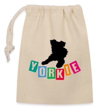 Yorkie Yorkshire Terrier mit bunten Buchstaben - Verschließbarer Geschenkbeutel aus Baumwolle (14x20cm) - Natur - Vorne