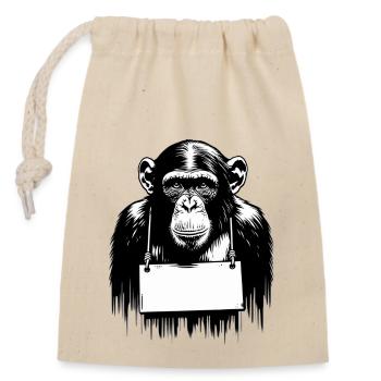 Monkey with Shield in Banksy Style || PERSONALIZE - Closable cotton gift bag (14x20cm) - nature - Front