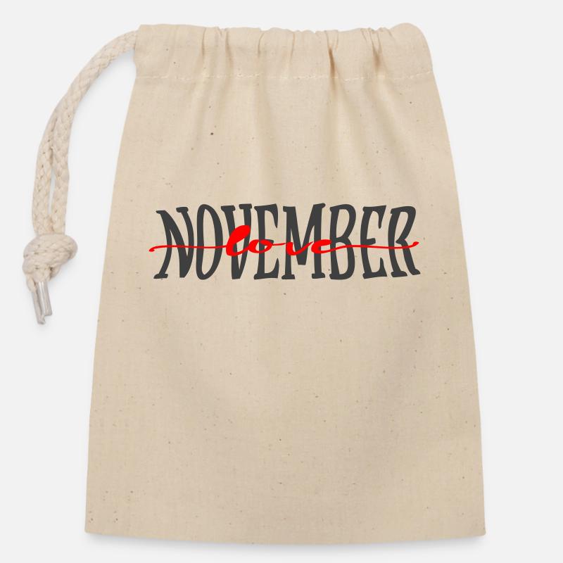 November - Closable cotton gift bag (14x20cm) - nature