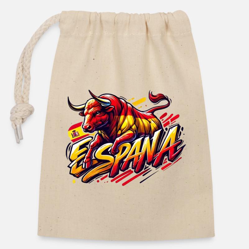 Espagne Bullen Design - Sac cadeau en coton avec cordon (14 x 20 cm) - nature