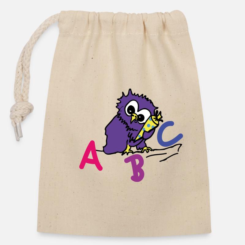 ABC Owl - Closable cotton gift bag (14x20cm) - nature
