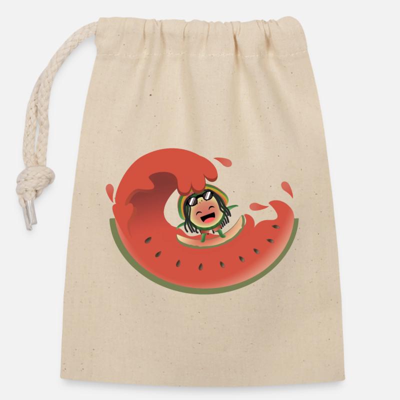 Surf pastèque - Sac cadeau en coton avec cordon (14 x 20 cm) - nature