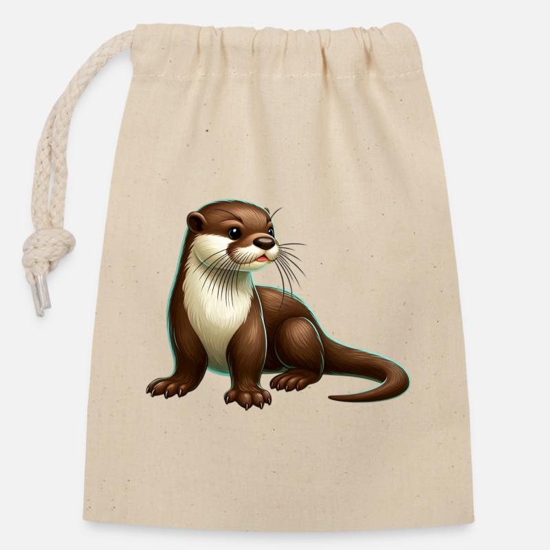 Otter - Verschließbarer Geschenkbeutel aus Baumwolle (14x20cm) - Natur