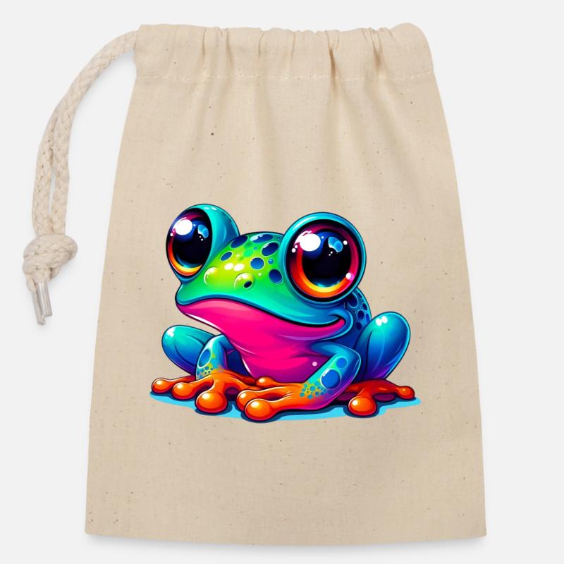 Frog - Closable cotton gift bag (14x20cm) - nature