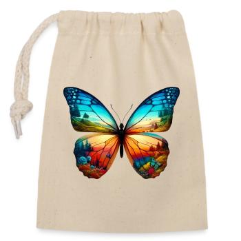 Papillon - Sac cadeau en coton avec cordon (14 x 20 cm) - nature - Devant