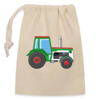 Tracteur vert - Sac cadeau en coton avec cordon (14 x 20 cm) - nature - Devant
