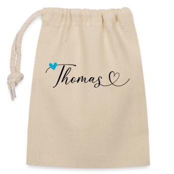 Thomas Surname First name Calligraphy Heart - Closable cotton gift bag (14x20cm) - nature - Front