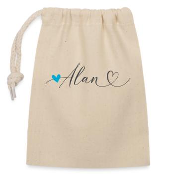 Alan Name Vorname Kalligrafieherz - Verschließbarer Geschenkbeutel aus Baumwolle (14x20cm) - Natur - Vorne