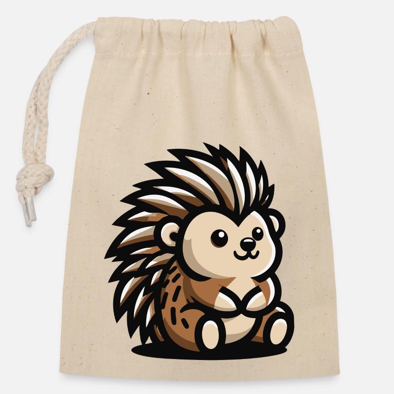 Hérisson hérissé de poils - Sac cadeau en coton avec cordon (14 x 20 cm) - nature