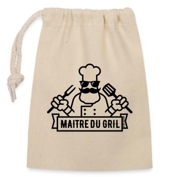 Maître Du Gril (Griller / Barbecue / BBQ / 1C) - Sac cadeau en coton avec cordon (14 x 20 cm) - nature - Devant