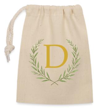 D Monogram, Couronne d’eucalyptus, Personnalisable - Sac cadeau en coton avec cordon (14 x 20 cm) - nature - Devant