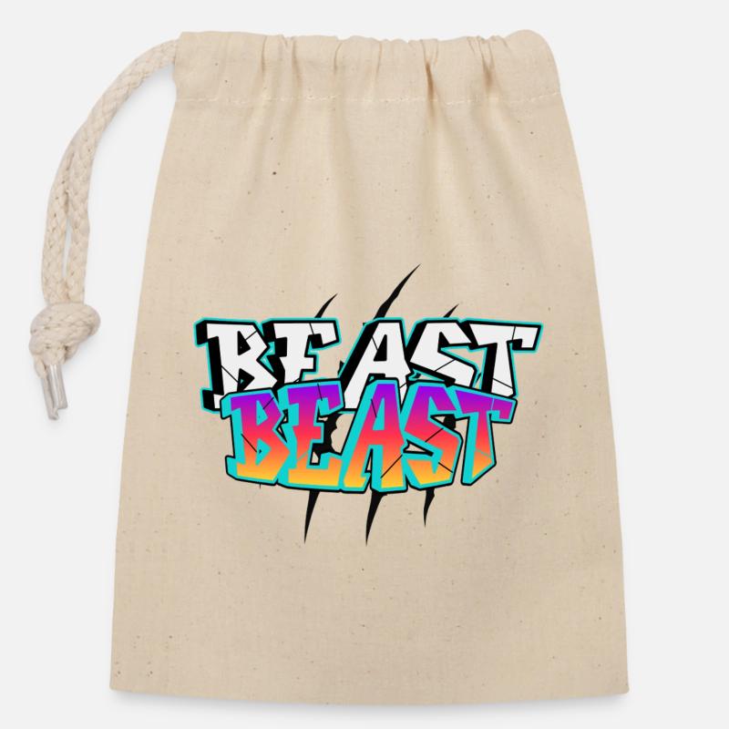 BEAST Graffiti-Design - Verschließbarer Geschenkbeutel aus Baumwolle (14x20cm) - Natur