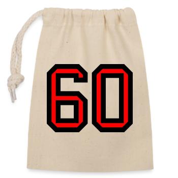 60. 60 YEARS. 60th ANNIVERSARY. 60TH BIRTHDAY. - Closable cotton gift bag (14x20cm) - nature - Front
