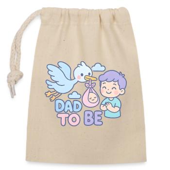 La cigogne et le futur papa - Sac cadeau en coton avec cordon (14 x 20 cm) - nature - Devant