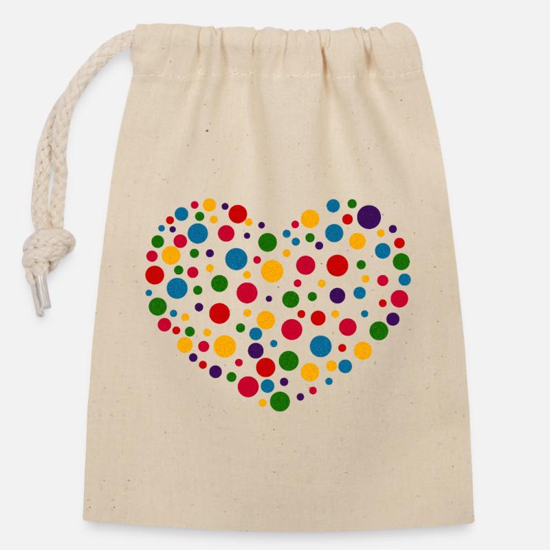 T-shirt coeur tacheté | Les points colorés aiment le design - Sac cadeau en coton avec cordon (14 x 20 cm) - nature