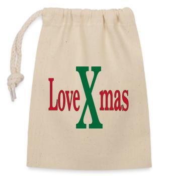 Logo festif LoveXmas - Sac cadeau en coton avec cordon (14 x 20 cm) - nature - Devant