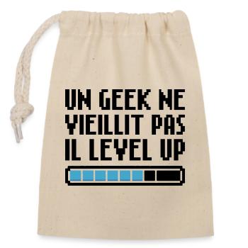 A geek doesn't get old, he level up Retro Gaming - Closable cotton gift bag (14x20cm) - nature - Front