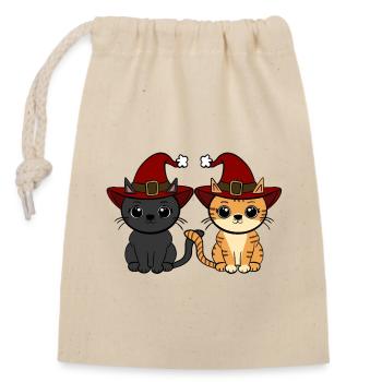 Chats Noël - Sac cadeau en coton avec cordon (14 x 20 cm) - nature - Devant