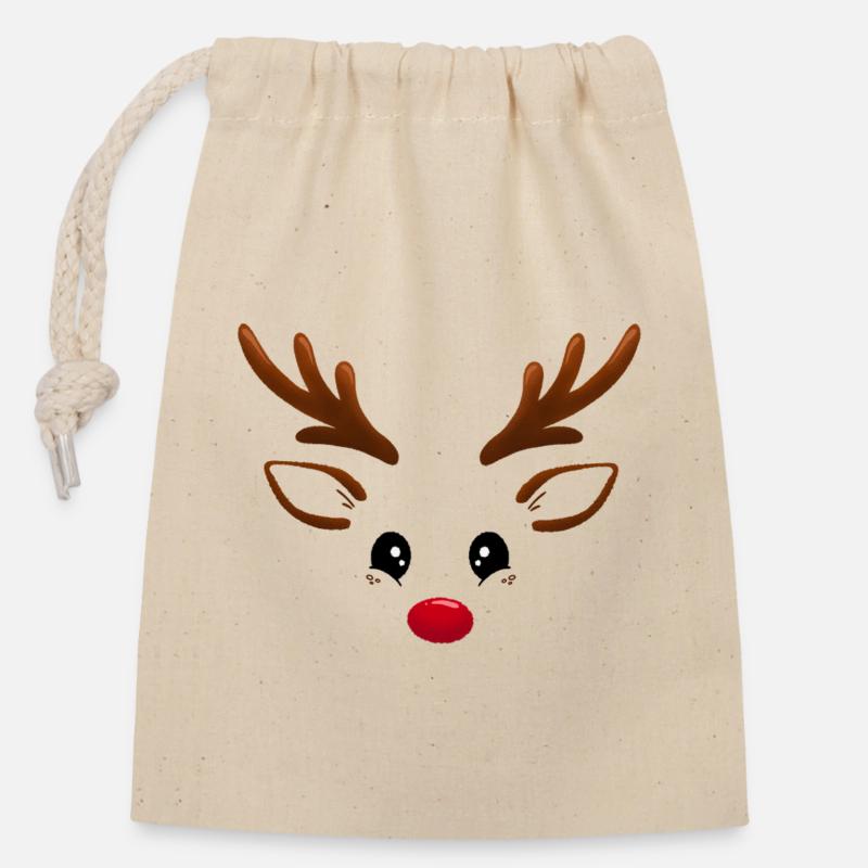 Rudolph Reindeer - Closable cotton gift bag (14x20cm) - nature
