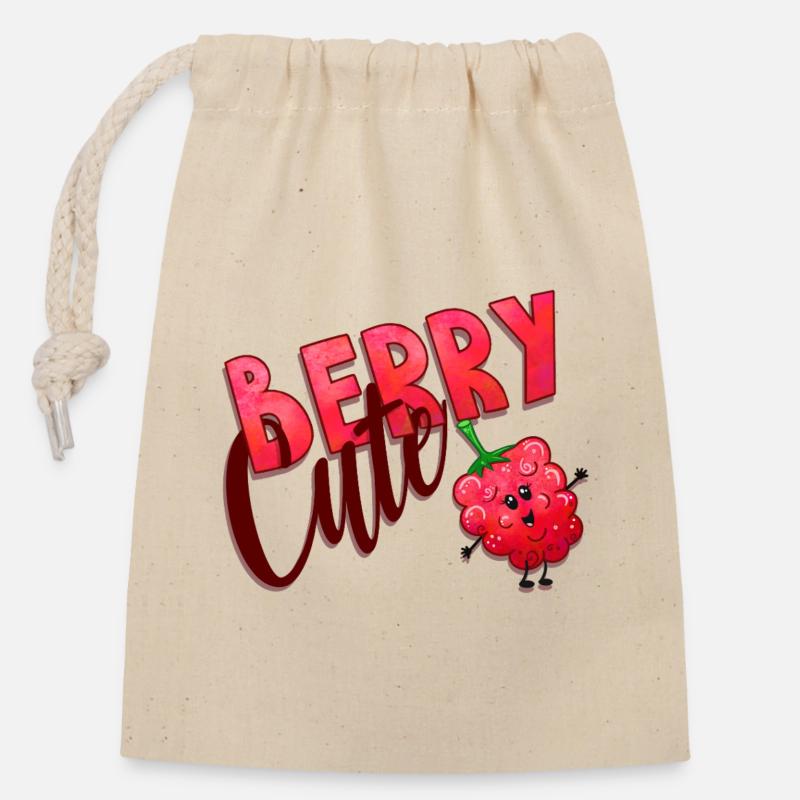 Berry Cute Raspberry - Closable cotton gift bag (14x20cm) - nature