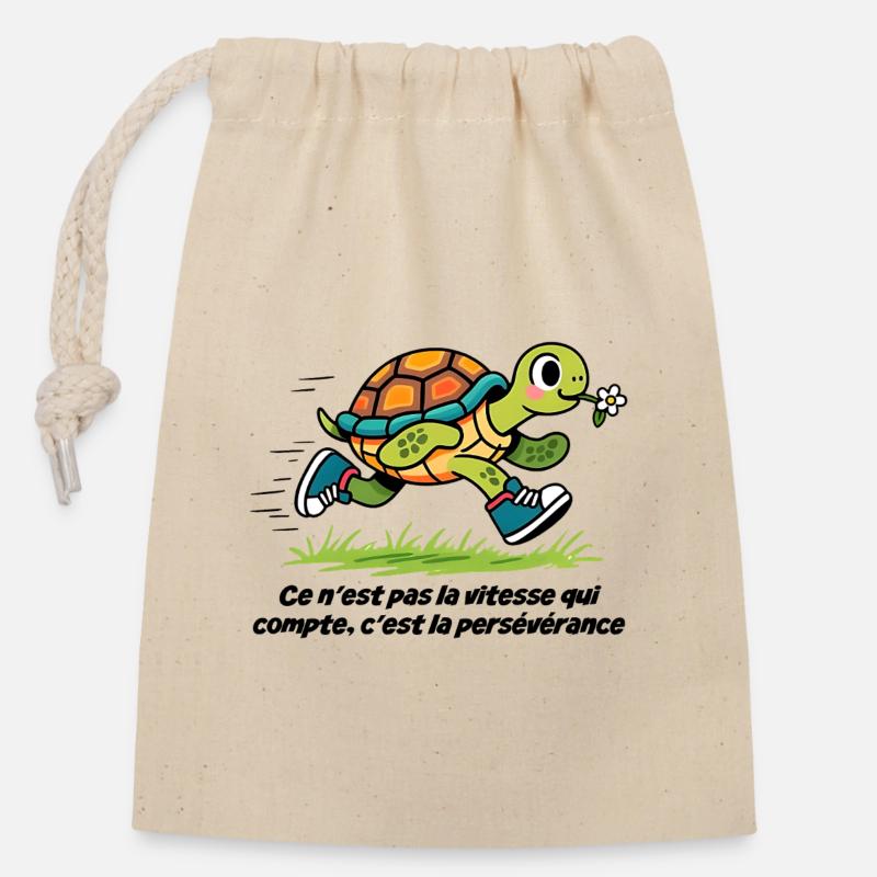 Laufende Schildkröte - Verschließbarer Geschenkbeutel aus Baumwolle (14x20cm) - Natur