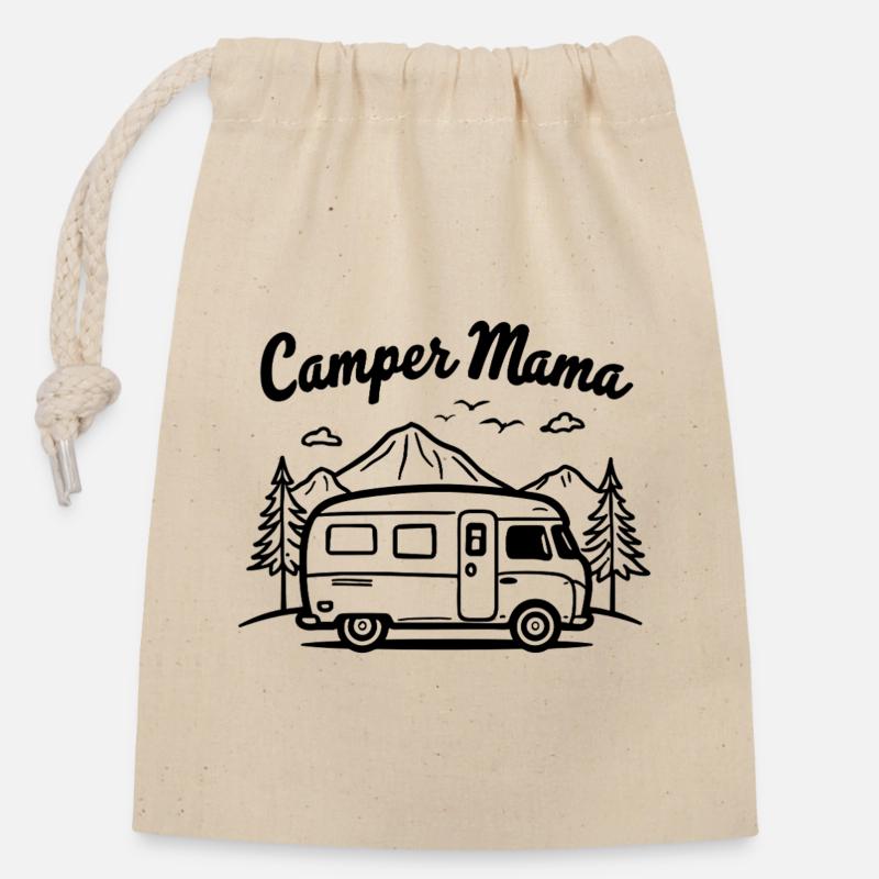 Camper Mama Abenteuer Berge Campingbus - Verschließbarer Geschenkbeutel aus Baumwolle (14x20cm) - Natur
