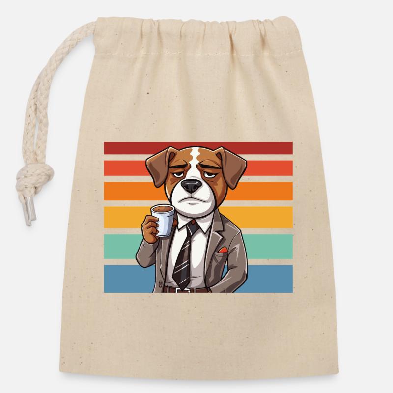 Un chien en costume devant des rayures rétro - Sac cadeau en coton avec cordon (14 x 20 cm) - nature