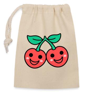 Duo cerise de style kawaii - Sac cadeau en coton avec cordon (14 x 20 cm) - nature - Devant