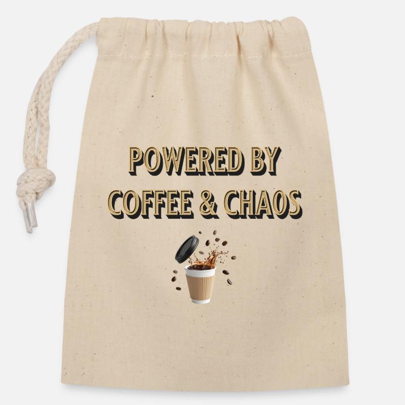 powered by coffee and chaos - Closable cotton gift bag (14x20cm) - nature