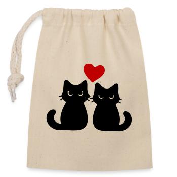 Katzen Verliebt Paar - Verschließbarer Geschenkbeutel aus Baumwolle (14x20cm) - Natur - Vorne