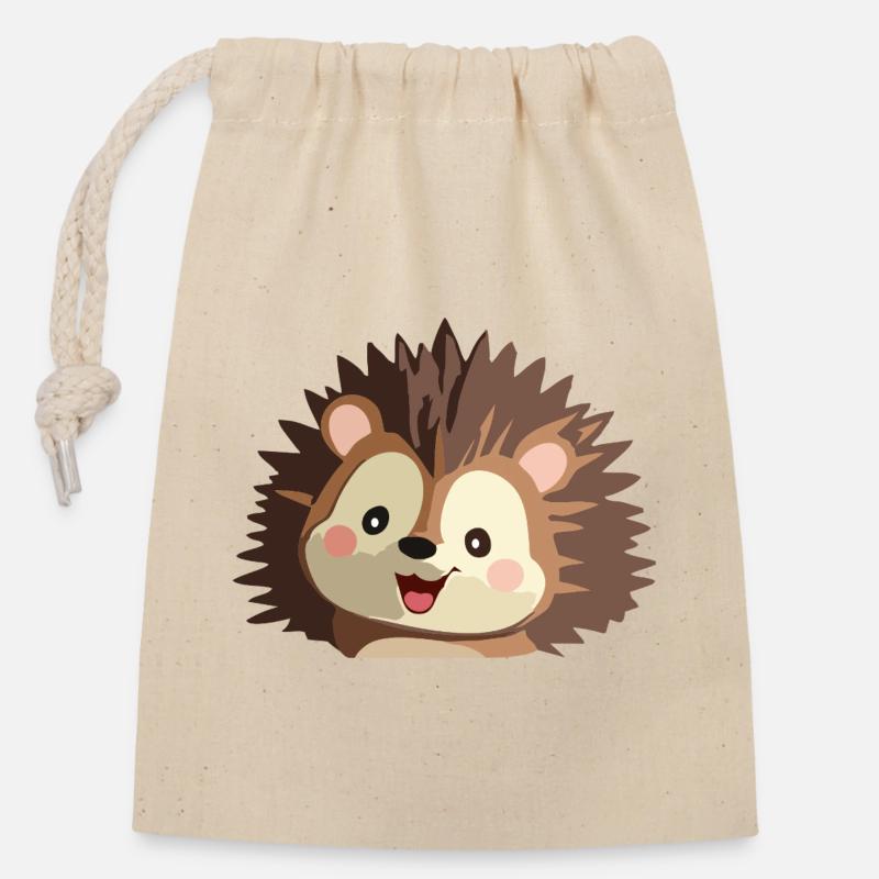 Illustration d'un hérisson câlin - Sac cadeau en coton avec cordon (14 x 20 cm) - nature