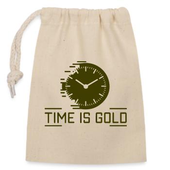 Zeit ist goldene Uhr - Verschließbarer Geschenkbeutel aus Baumwolle (14x20cm) - Natur - Vorne
