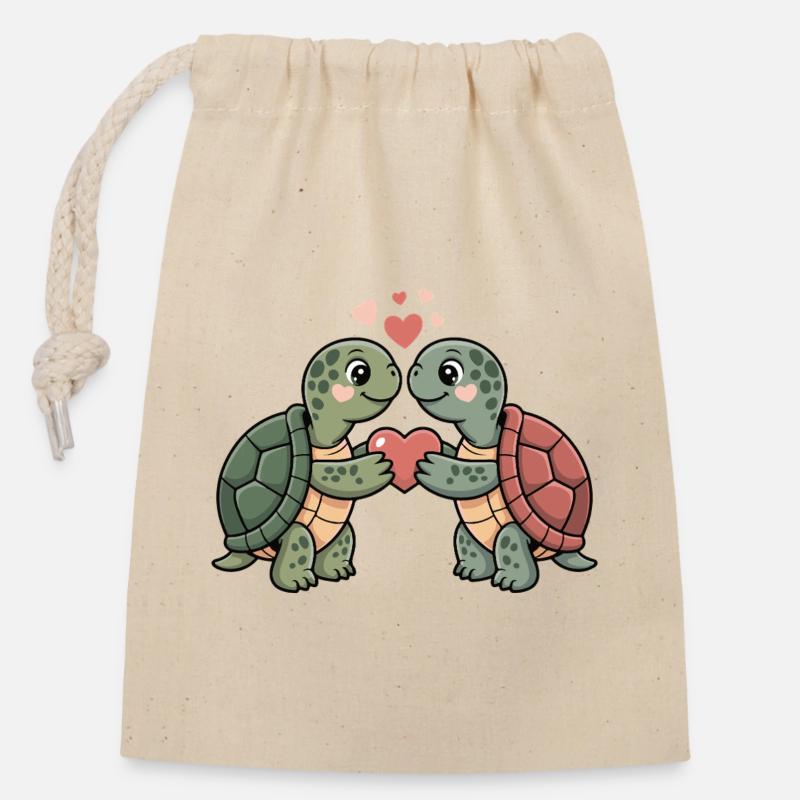 Turtle Couple Valentine's Day - Closable cotton gift bag (14x20cm) - nature