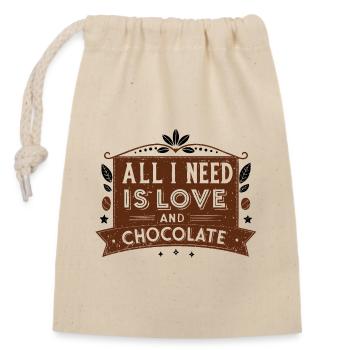 all i need is love and chocolate - Closable cotton gift bag (14x20cm) - nature - Front