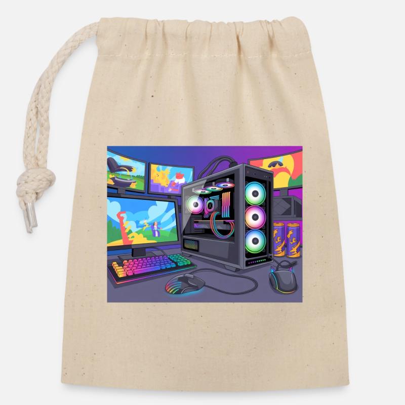 Farbenfrohes RGB-Gaming-Setup - Verschließbarer Geschenkbeutel aus Baumwolle (14x20cm) - Natur
