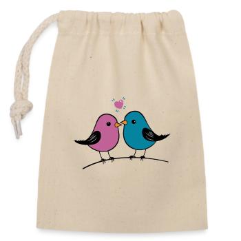Les oiseaux embrassent avec le cœur - Sac cadeau en coton avec cordon (14 x 20 cm) - nature - Devant