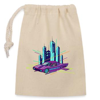 Neon Cruiser über Skyline - Verschließbarer Geschenkbeutel aus Baumwolle (14x20cm) - Natur - Vorne