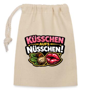 Küsschen aufs Nüsschen – Frecher Kuss Spruch - Verschließbarer Geschenkbeutel aus Baumwolle (14x20cm) - Natur - Vorne