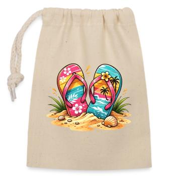 Flip Flops am Strand Illustration  - Verschließbarer Geschenkbeutel aus Baumwolle (14x20cm) - Natur - Vorne