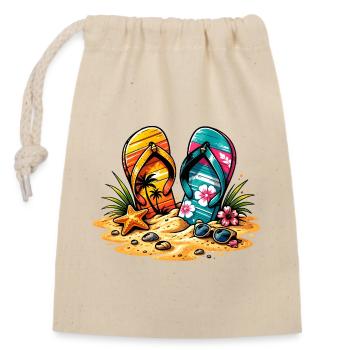 Flip Flops am Strand Illustration - Verschließbarer Geschenkbeutel aus Baumwolle (14x20cm) - Natur - Vorne
