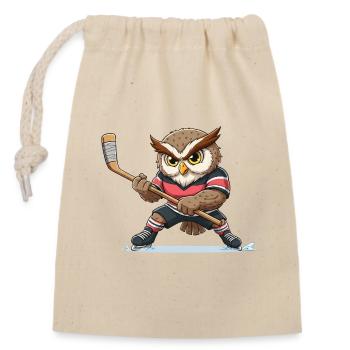 Waldkauz Eule Eishockey Spieler Cartoon Team - Verschließbarer Geschenkbeutel aus Baumwolle (14x20cm) - Natur - Vorne