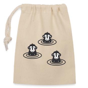 Trois singes des neiges japonais en onsen, noir - Sac cadeau en coton avec cordon (14 x 20 cm) - nature - Devant