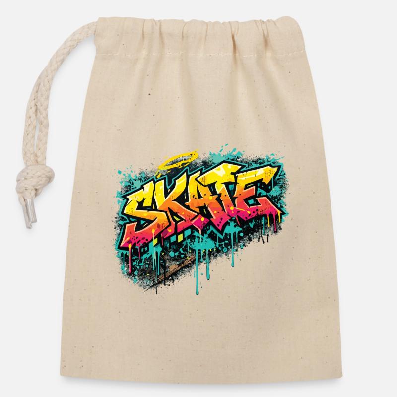 Skate Graffiti Explosion - Verschließbarer Geschenkbeutel aus Baumwolle (14x20cm) - Natur